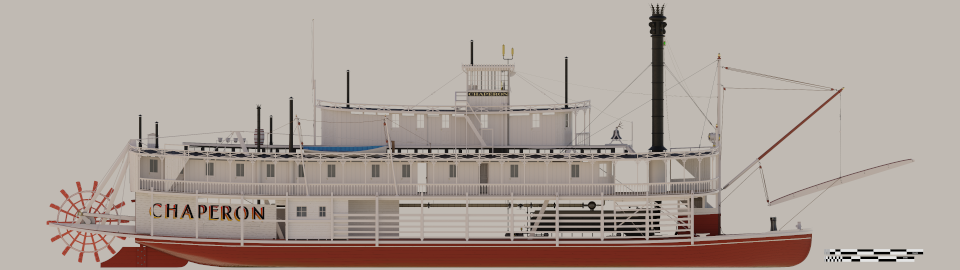 Green River Steamboat Chaperon: Orthographic starboard view - Rendering by Jens Mittelbach, CC BY 4.0